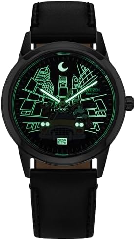 Citizen Men's Eco-Drive Disney Mickey Mouse & Friends Watch, Black Leather Strap, Black Dial, Date (Model: AW1860-01W)