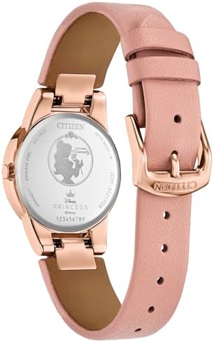 Citizen Ladies Eco-Drive Disney Princess Belle Watch, Pink Leather Strap, White Dial, Date (Model: GA1083-43D)