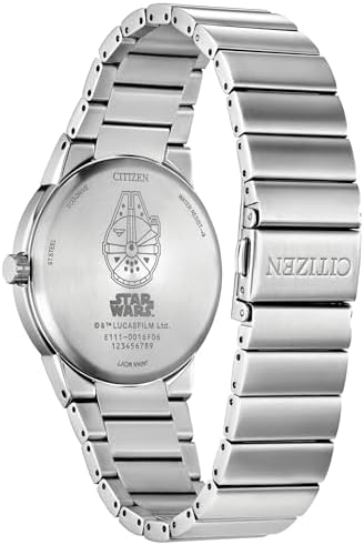 Citizen Men's Eco-Drive Star Wars, Millennium Falcon Black Dial, 3 Hand Silver-Tone Stainless Steel Bracelete Watch (BM7581-59W)
