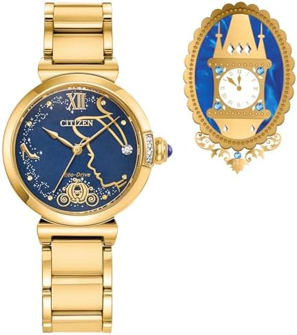Citizen Women's Eco-Drive Cinderella 75th Anniversary Boxed Set, Blue Sunray Dial, Gold-Tone Stainless Steel Bracelet Watch (Model:EM1068-69W)