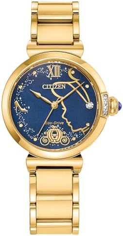 Citizen Women's Eco-Drive Cinderella 75th Anniversary Boxed Set, Blue Sunray Dial, Gold-Tone Stainless Steel Bracelet Watch (Model:EM1068-69W)