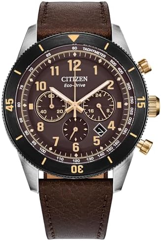 Citizen Mens Eco-Drive Terra Force Chronograph, Silver-Tone Stainless Steel Case & Brown Leather Strap