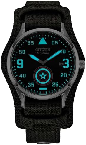 Citizen Men's Eco-Drive Marvel, Captain America Dark Gray Stainless Steel Nylon Strap Watch (BV1140-00W)