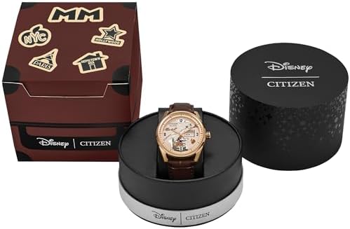Citizen Men's Eco-Drive Hometown Mickey Mouse, Brown Leather Strap, Gold-Tone Stainless Steel Case Watch (Model: AW0088-04W)