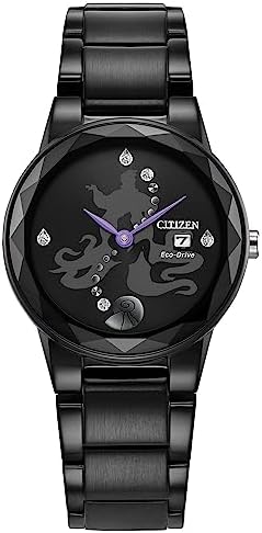 Citizen Women's Eco-Drive Disney Villian Ursula Crystal Watch and Pin Gift Set in Black Ion Plated Watch, Black Dial (Model: GA1075-68W)