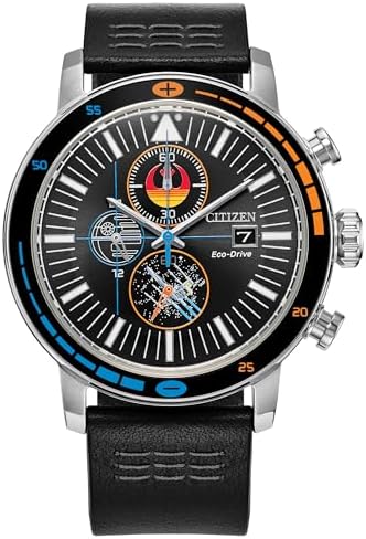 CITIZEN Men's Eco-Drive Rebel Starfighter Boxed Set, Stainless Steel Case, Black Leather Strap (Model: CA0870-43W)