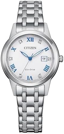 CITIZEN Ladies Eco-Drive Dress Classic Watch, Silver-Tone Stainless Steel Bracelet, White Dial, 3 Hand, Date (Model: FE1240-57A)