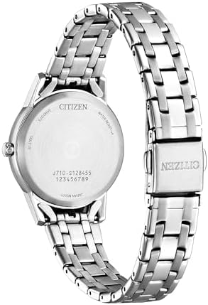 CITIZEN Ladies Eco-Drive Dress Classic Watch, Silver-Tone Stainless Steel Bracelet, White Dial, 3 Hand, Date (Model: FE1240-57A)