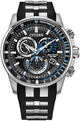 Citizen Men's Eco-Drive Sport Luxury PCAT Watch, Stainless Steel & Polyurethane Strap, Chronograph, Atomic Timekeeping