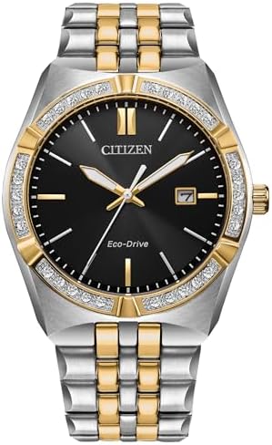 Citizen Men's Eco-Drive Corso Diamond Bezel Watch, Two-Tone Stainless Steel Bracelet Watch, 3 Hand, Date