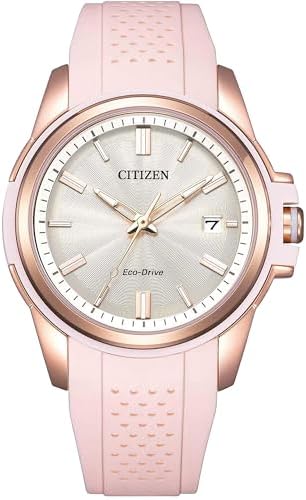 CITIZEN Women's Eco-Drive Weekender Sport Casual, Rose Gold-Tone Stainless Steel Watch, Pink Silicone Strap, White Dial (Model: FE6138-05B)