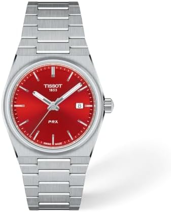 Tissot PRX, Swiss Quartz Watch, Unisex, 35mm, Stainless Steel Case and Bracelet, Red Dial, T1372101142100
