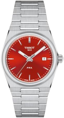 Tissot PRX, Swiss Quartz Watch, Unisex, 35mm, Stainless Steel Case and Bracelet, Red Dial, T1372101142100