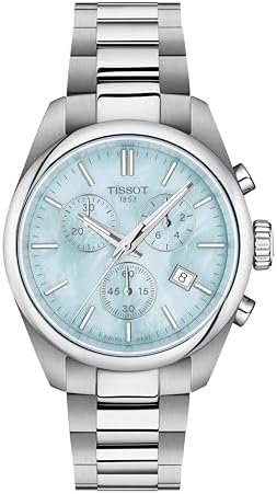 Tissot PR 100 Chronograph 36mm, Swiss Quartz Watch for Women, Stainless Steal Case, Blue MOP Dial