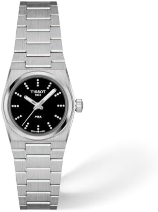 Tissot PRX Quartz 25mm, Swiss Quartz Watch for Women, Stainless Steel Case, Black Dial with Diamond Hour Markers, T1370101105600