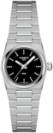 Tissot PRX Quartz 25mm, Swiss Quartz Watch for Women, Stainless Steel Case, Black Dial with Diamond Hour Markers, T1370101105600