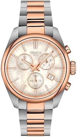 Tissot PR 100 Chronograph 36mm, Swiss Quartz Watch for Women, Stainless Steal Case, White MOP Dial