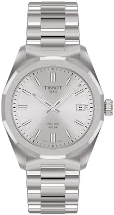 Tissot PRC 100 Solar, Silver Dial, 34mm Watch for Women, Stainless Steel Bracelet, Solar Quartz Movement, T1518221103100
