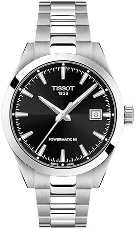 Tissot Gentleman 38mm, Swiss Automatic Watch for Men, Stainless Steel Case, Black Dial, T1658071105100
