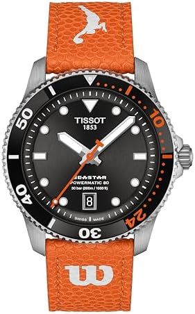 Tissot Womens Seastar Wilson WNBA 316L Stainless Steel Case Automatic Watch, Orange, Leather Strap, (T1208071705100)