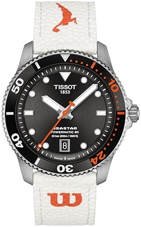 Tissot Womens Seastar Wilson WNBA 316L Stainless Steel Case Automatic Watch, Orange, Leather Strap, (T1208071705100)