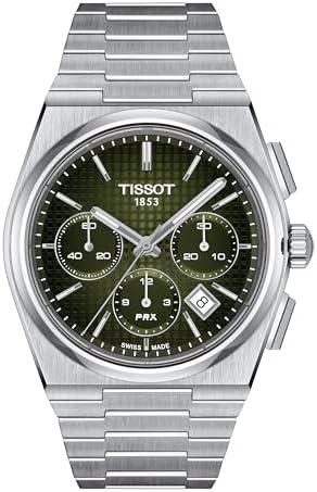 Tissot PRX Automatic Chronograph, Swiss Automatic Watch for Men, Stainless Steel Case and Bracelet, 42 mm, Green Dial, T1374271109100