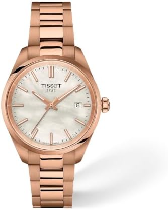 Tissot PR 100 34mm, Swiss Quartz Watch for Women, Stainless Steel with Rose Gold PVD Case, White Mother of Pearl Dial, T1502103311100