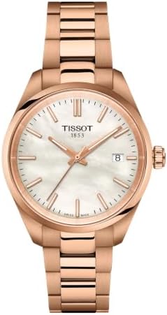 Tissot PR 100 34mm, Swiss Quartz Watch for Women, Stainless Steel with Rose Gold PVD Case, White Mother of Pearl Dial, T1502103311100