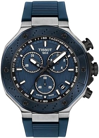 Tissot T-Race 45mm, Swiss Quartz Chronograph Watch for Men, Stainless Steel Case, Blue Dial, T1414172704100