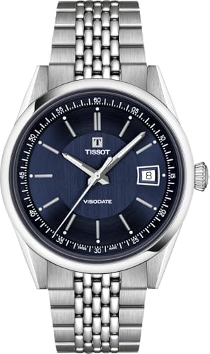 Tissot Visodate 39mm, Swiss Automatic Watch for Men and Women, Stainless Steel Case, Blue Dial, T1574071104100
