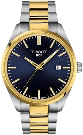 Tissot PR 100, Swiss Quartz Watch for Men, Stainless Steel Bracelet with Gold PVD Coating, Navy Dial, 40mm, T1504102204100