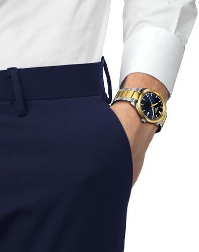 Tissot PR 100, Swiss Quartz Watch for Men, Stainless Steel Bracelet with Gold PVD Coating, Navy Dial, 40mm, T1504102204100