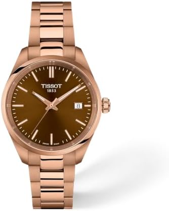 Tissot PR 100 34mm, Swiss Quartz Watch for Women, Stainless Steel with Rose Gold PVD Case, Brown Dial, T1502103329100