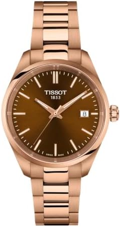 Tissot PR 100 34mm, Swiss Quartz Watch for Women, Stainless Steel with Rose Gold PVD Case, Brown Dial, T1502103329100