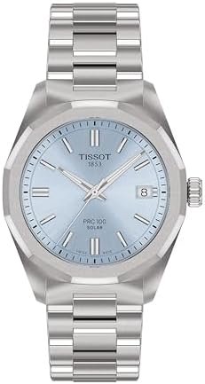 Tissot PRC 100 Solar, Blue DIal, 34mm Watch for Women, Stainless Steel Bracelet, Solar Quartz Movement, T1518221135100