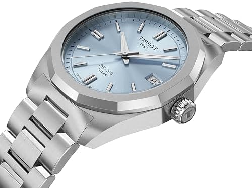 Tissot PRC 100 Solar, Blue DIal, 34mm Watch for Women, Stainless Steel Bracelet, Solar Quartz Movement, T1518221135100