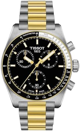 Tissot PR516 Chronograph, Swiss Quartz Watch for Men, Stainless Steel Case and Bracelet with Yellow Gold PVD Coating,Black Dial, 40mm, T1494172205100
