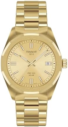 Tissot PRC 100 Solar, Gold PVD Dial, 34mm Watch for Women, Stainless Steel with Gold PVD Bracelet, Solar Quartz Movement, T1518223302100