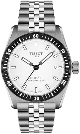 Tissot PR516 38mm, Swiss Automatic Watch for Men and Women, Stainless Steel Case, White Dial, T1494071103100