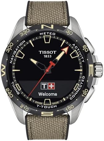 Tissot Mens T-Touch Connect Solar antimagnetic Titanium case Quartz Watches, Beige, Textile, 23 (T1214204705107)