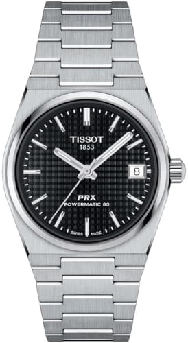 Tissot PRX Powermatic 80 35mm, Swiss Automatic Watch for Men & Women, Stainless Steel Case, Black Dial, T1372071105100
