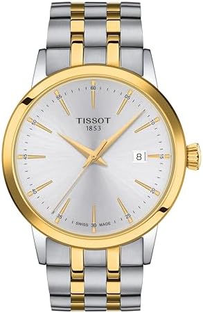 Tissot Classic Dream, Swiss Quartz Watch for Men, Stainless Steel Case and Bracelet with Gold PVD Coating, Silver Dial, T1294102203100