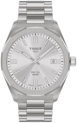 Tissot PRC 100 Solar, Silver Dial, 39mm Watch for Men, Stainless Steel Case and Bracelet, Solar Quartz Movement, T1514221103100