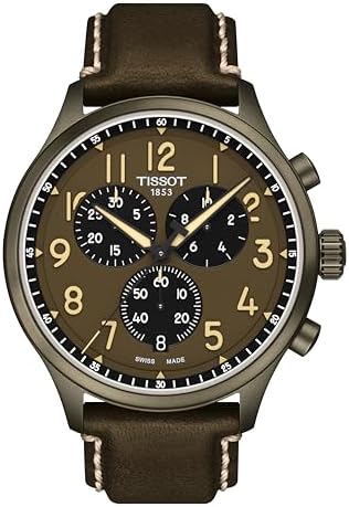 Tissot Mens Tissot Chrono XL 316L Stainless Steel case with Khaki PVD Coating Quartz Watches, Khaki, Leather, 22 (T1166173609200)