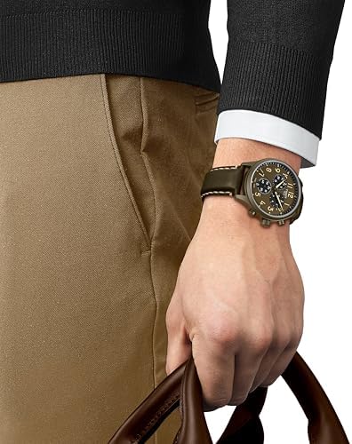 Tissot Mens Tissot Chrono XL 316L Stainless Steel case with Khaki PVD Coating Quartz Watches, Khaki, Leather, 22 (T1166173609200)