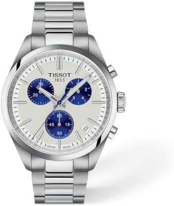 Tissot PR 100 Quartz Chronograph 40mm, Swiss Quartz Watch for Men, Stainless Steel Case, White Dial, T1504171101100