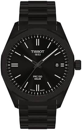 Tissot PRC 100 Solar, Black PVD Dial, 39mm Watch for Men, Blavk PVD Stainless Steel Bracelet, Solar Quartz Movement, T1514223305100