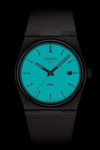Tissot Mens PRX 316L Stainless Steel case Quartz Watches, White, Rubber, 12 (T1374101701100)