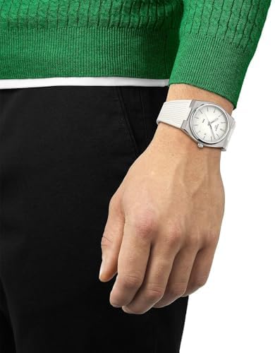 Tissot Mens PRX 316L Stainless Steel case Quartz Watches, White, Rubber, 12 (T1374101701100)