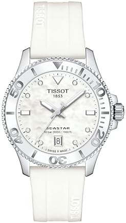 Tissot Seastar 1000, Swiss Quartz Watch for Women, White Mother of Pearl Dial and Silicone Strap, 36mm, T1202101711600